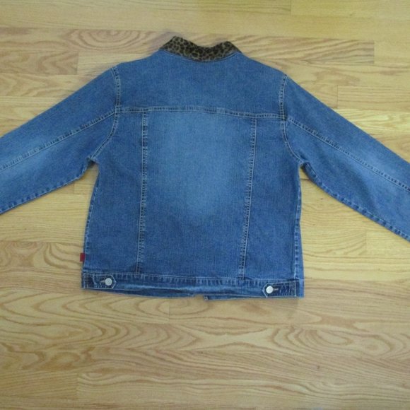 BONGO GIRL'S SIZE 18  1/2 PLUS JEAN JACKET MED BLUE SLUB STRETCH DENIM LEOPARD - Picture 7 of 11